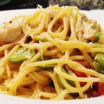 Spaghetti with Chicken and Fava Beans Recipe
